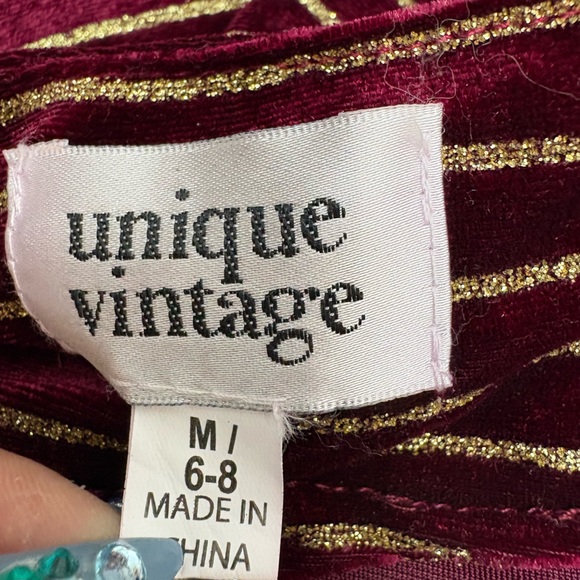 Unique Vintage Burgundy Velvet And Gold Skirt - Picture 8 of 12